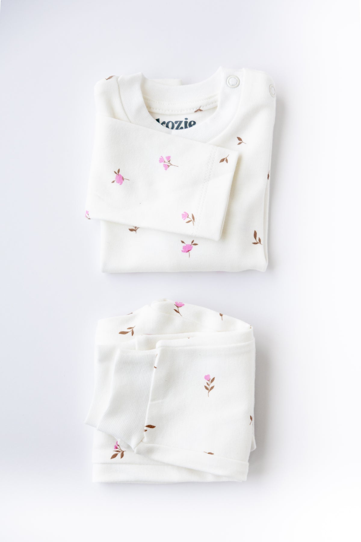 Winter Floral long sleeve pyjama top and pants, folded