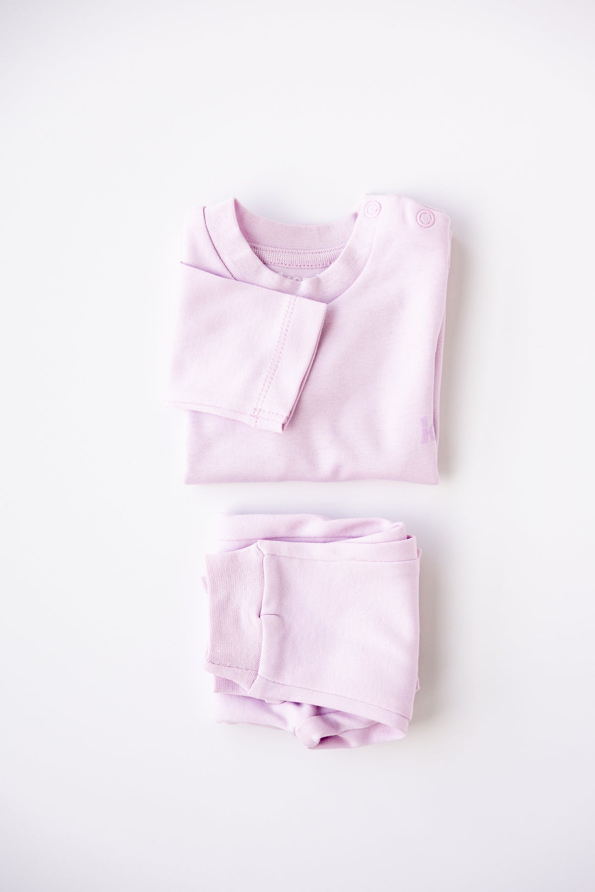 Lavender Mist long sleeve pyjama top and pants, folded