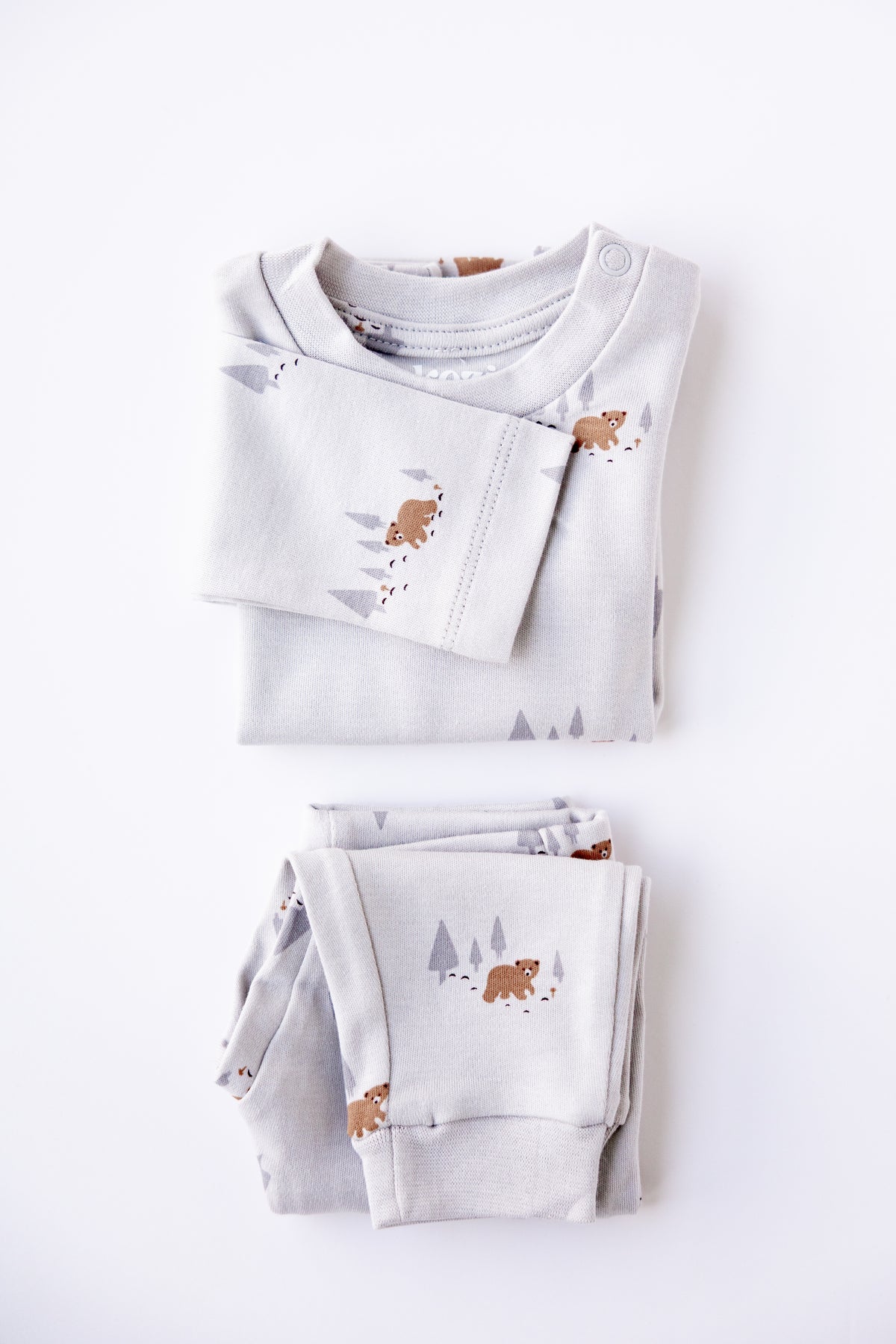Woodland Bear long sleeve pyjama top and pants, folded
