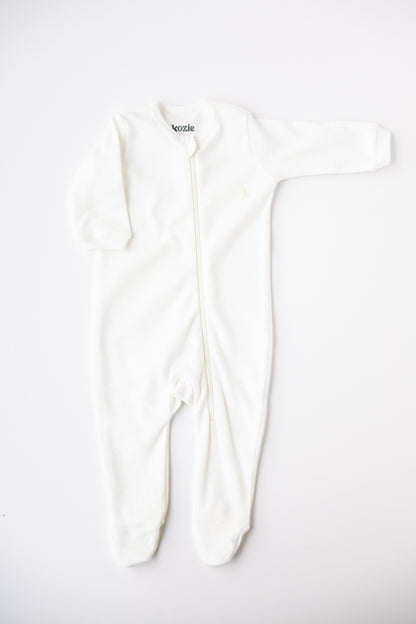 Footed Zipper Sleepsuit - White