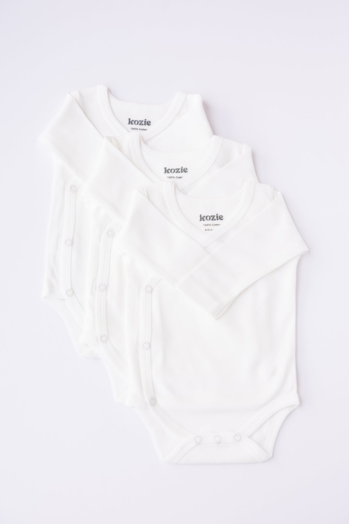 3-Pack Long Sleeve Kimono Bodysuit (White)