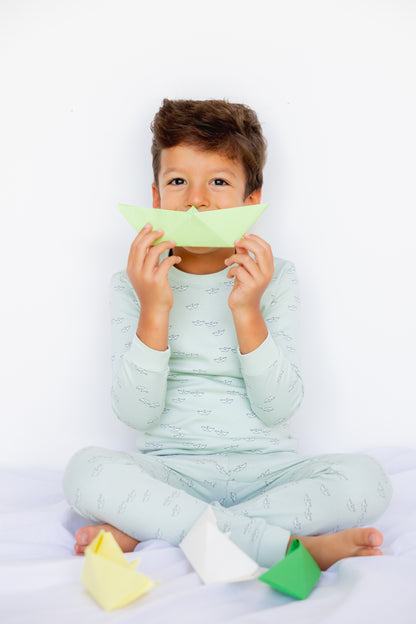 Kids Long Sleeve Pyjama Set (Paper Boats)