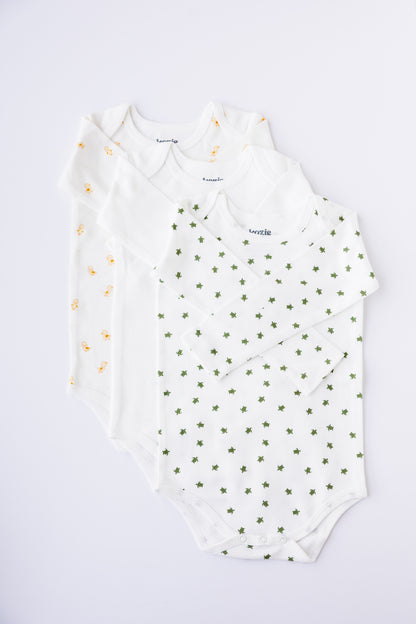 Tiny Explorer print long sleeve bodysuit, laid flat