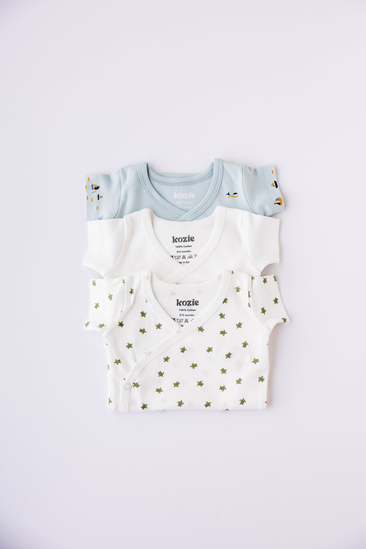 Sea Life print short sleeve kimono bodysuit, laid flat