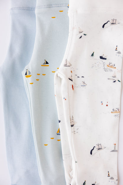 Sailing Days print footed leggings, laid flat