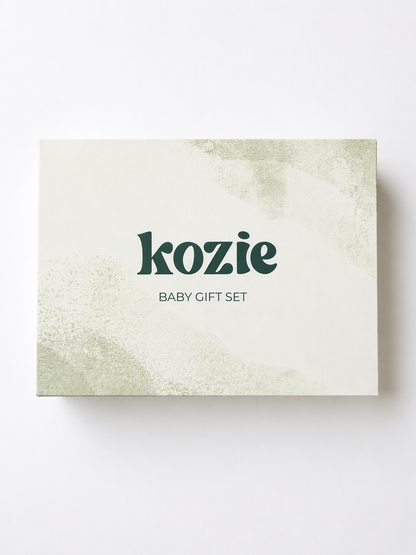 Kozie gift wrap in sage with the printed logo